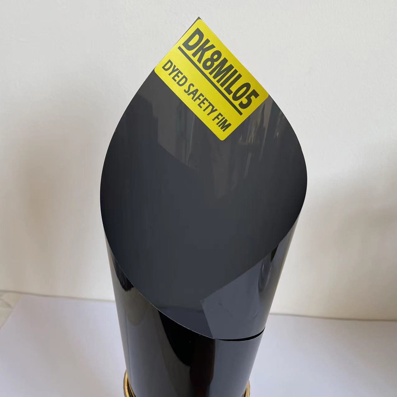 DK8MIL05 8.0 MIL VLT 05% IR 78% BULLET PROOF ONE WAY LIGHT TRANSMITTANCE GUARANTEES THE PRIVACY OF PASSENGERS DYED SAFETY FILM
